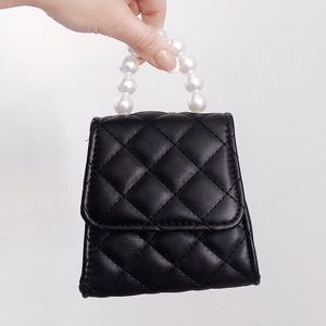 Tiny Pearl Top Handle Quilted Black Purse
